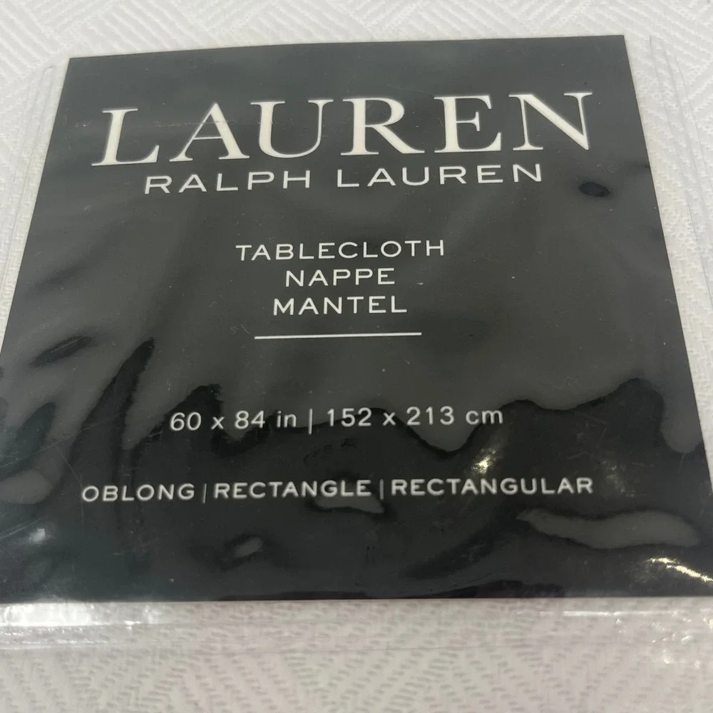 LAUREN Ralph Lauren Tablecloth 60 x 84 Herringbone Basketweave Pattern White New